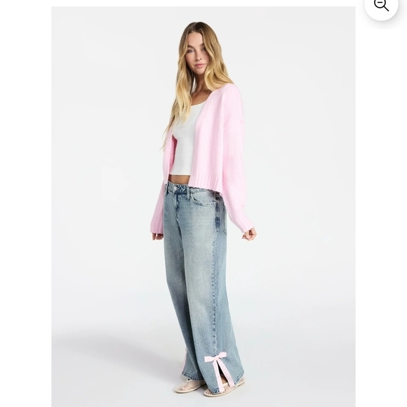 No Boundaries Baggy Jeans size 2 with Side Bow light pink - Picture 2 of 5